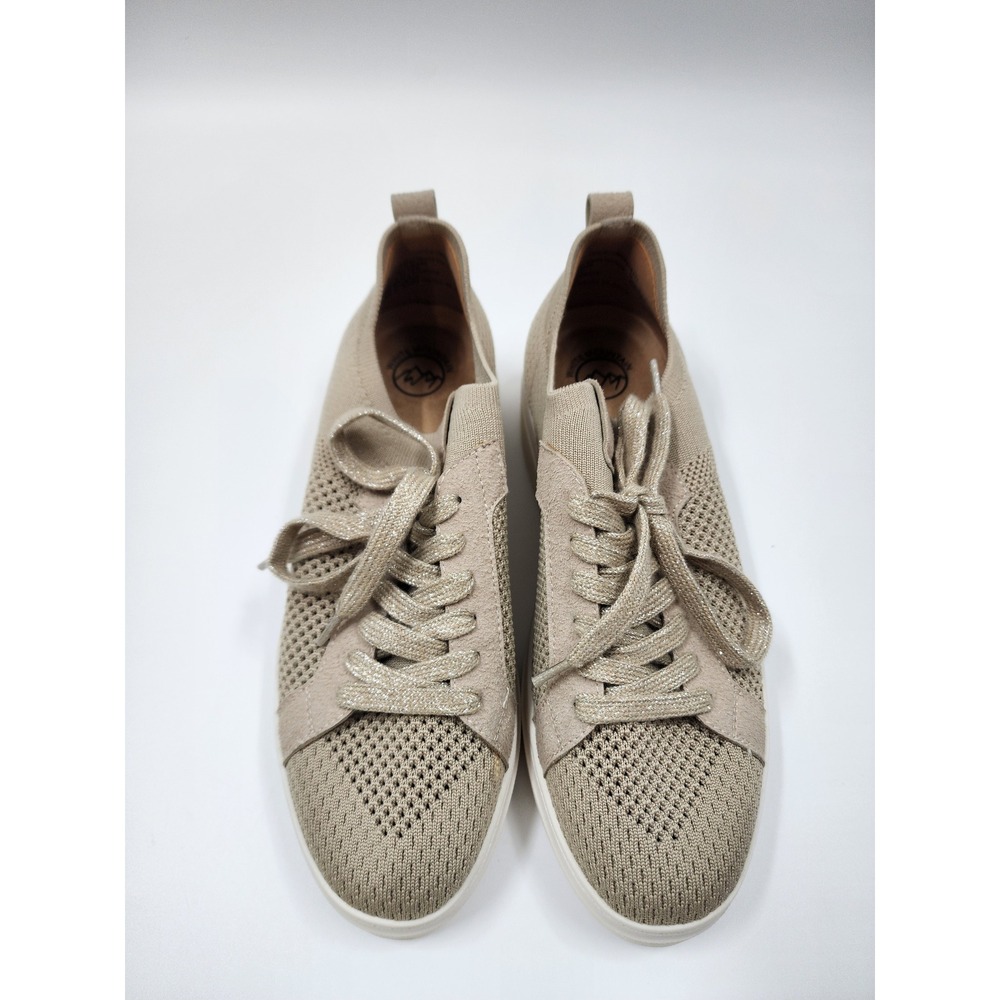 White Mountain Womens Knit Platform Sneakers Tan Beige Metallic Laces Low Top